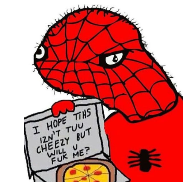 spooderman offering pizza